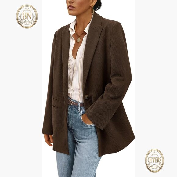 Corduroy Blazer Jacket Long Sleeve Lapel Business Casual Outerwear